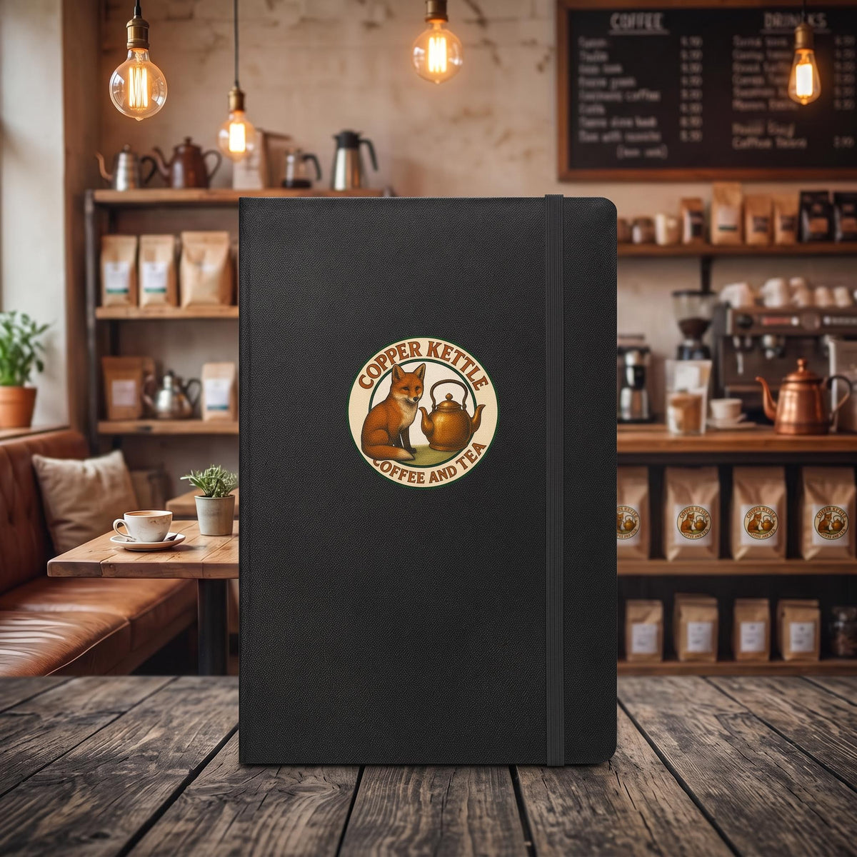 Copper Kettle Coffee and Tea - Fox & Kettle Logo - Hardcover Journal - Black