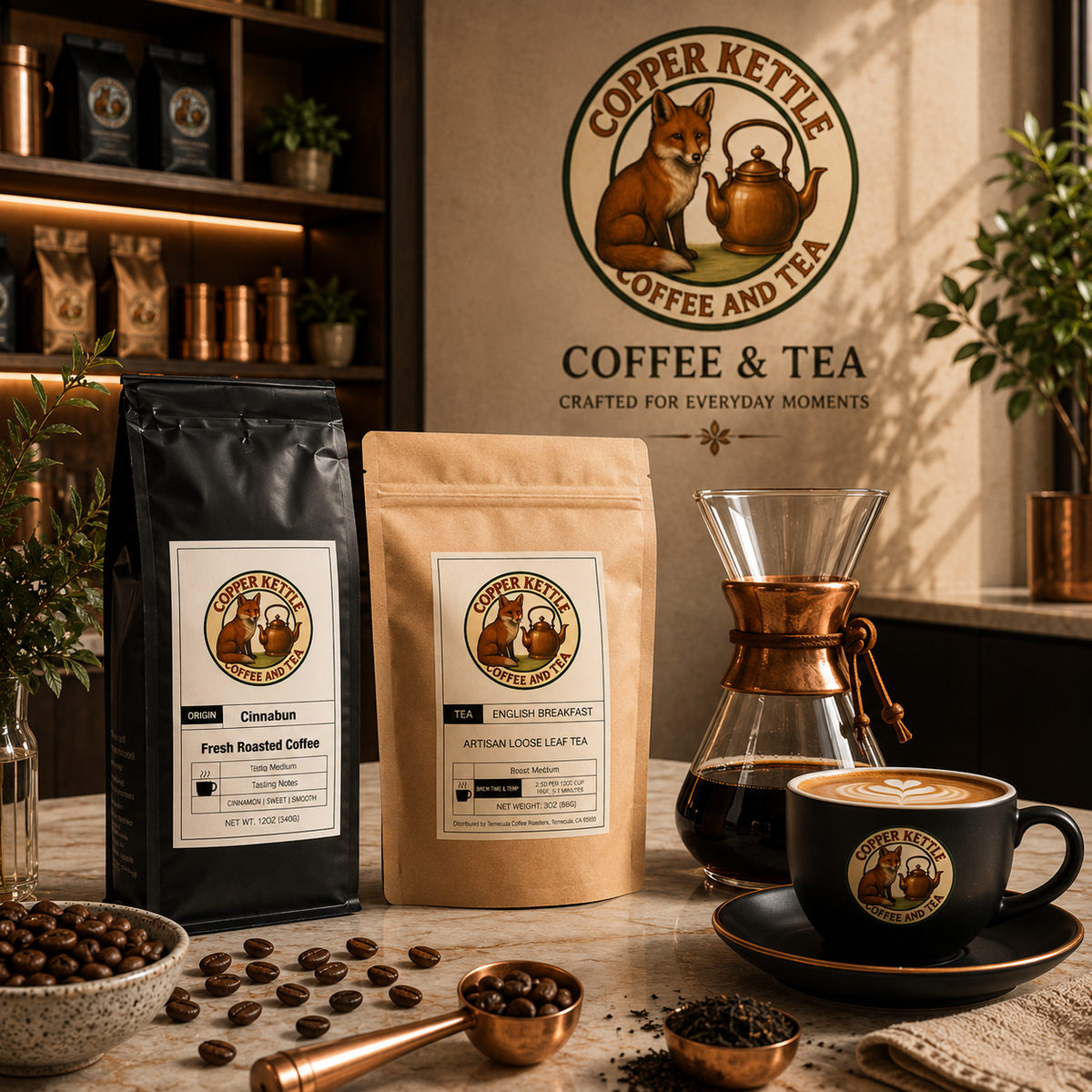 Copper Kettle coffee and tea products