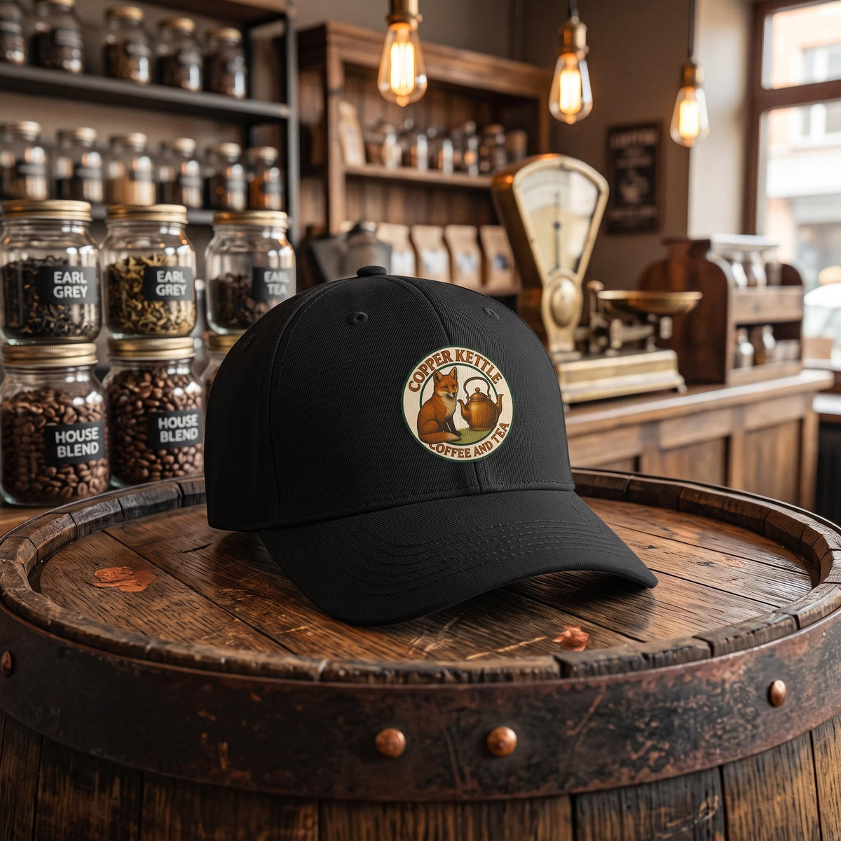 Fox & Kettle Logo Baseball Cap – Black | Copper Kettle Coffee & Tea