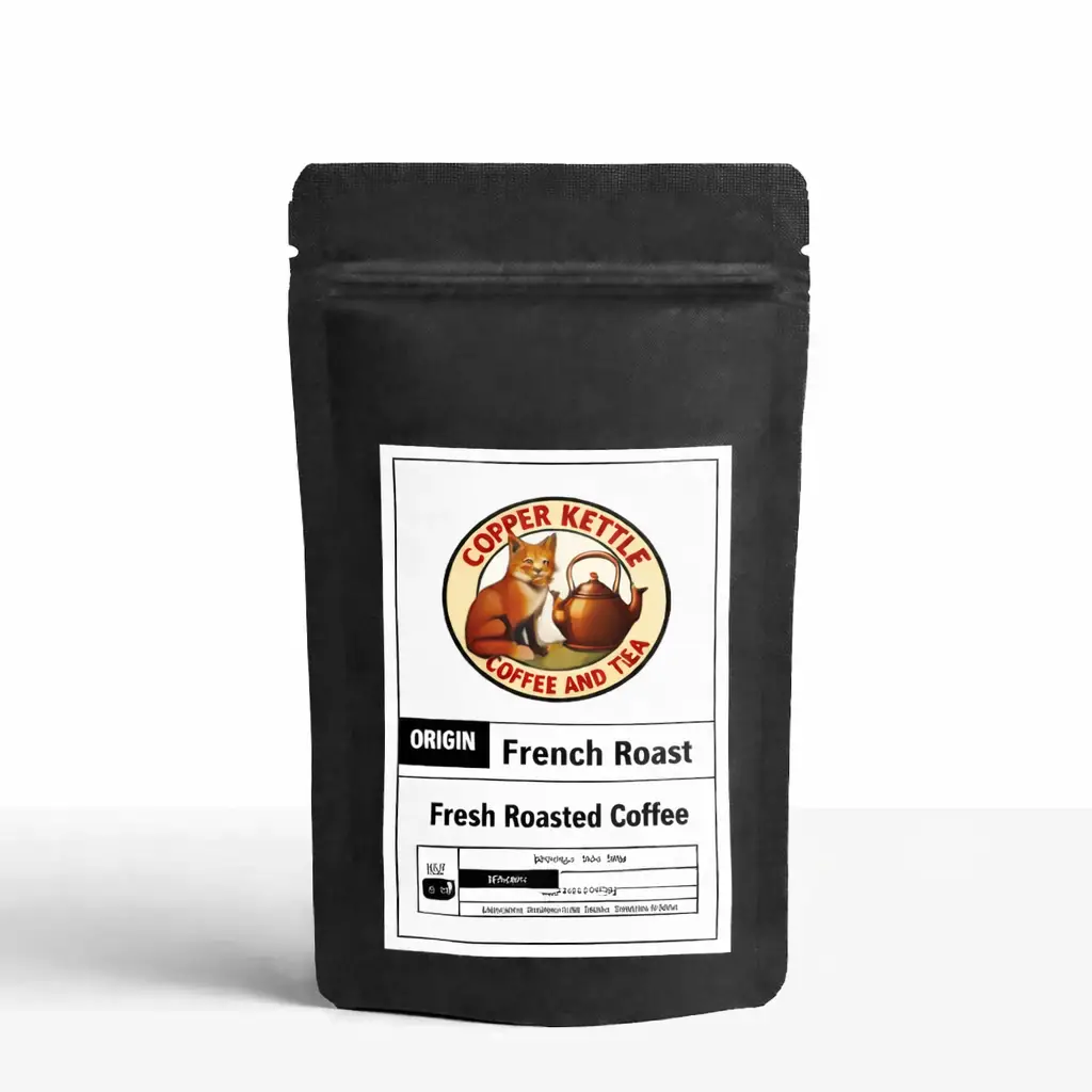 Glossy French Roast coffee beans showcasing rich, bold flavor and deep roast quality