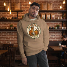 Copper Kettle Coffee and Tea unisex hoodie in soft cotton blend with sizing chart