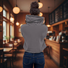 Copper Kettle Coffee women's crop top hoodie with raw hem and drawstrings
